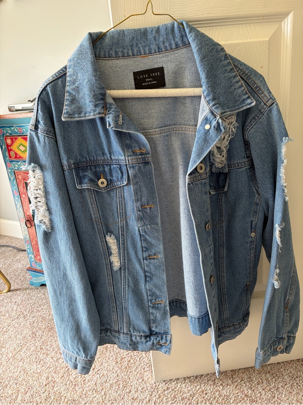 Love Tree Distressed Denim Jacket